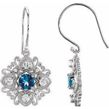 Load image into Gallery viewer, London Blue Topaz & 1/2 CTW Diamond Vintage-Inspired Filigree Earrings
