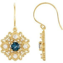 Load image into Gallery viewer, London Blue Topaz & 1/2 CTW Diamond Vintage-Inspired Filigree Earrings