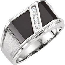 Load image into Gallery viewer, Onyx & 1/8 CTW Diamond Bezel-Set Ring