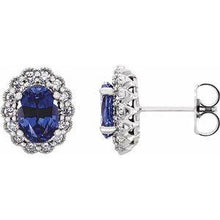 Load image into Gallery viewer, Chatham® Lab-Created Blue Sapphire & 1/3 CTW Diamond Earrings