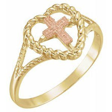 Load image into Gallery viewer, /Rose Heart Rope Ring with Cross