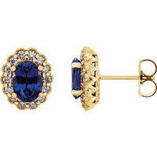Load image into Gallery viewer, Chatham® Lab-Created Blue Sapphire & 1/3 CTW Diamond Earrings