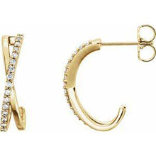 Load image into Gallery viewer, 1/6 CTW Diamond Criss-Cross J-Hoop Earrings