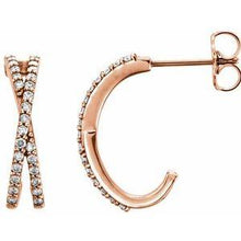 Load image into Gallery viewer, 1/4 CTW Diamond Criss-Cross J-Hoop Earrings