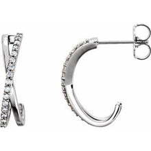 Load image into Gallery viewer, 1/6 CTW Diamond Criss-Cross J-Hoop Earrings