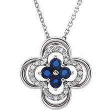 Load image into Gallery viewer, Blue Sapphire & 1/10 CTW Diamond Clover 18" Necklace