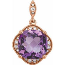 Load image into Gallery viewer, Checkerboard Amethyst & Diamond Pendant