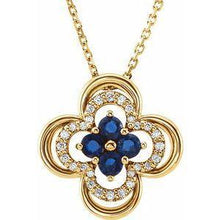 Load image into Gallery viewer, Blue Sapphire & 1/10 CTW Diamond Clover 18" Necklace