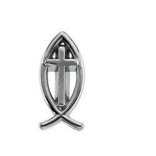 Load image into Gallery viewer, 13.75x6.25 mm Ichthus (Fish) with Cross Lapel Pin