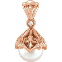 Load image into Gallery viewer, 7-7.5 mm Freshwater Cultured Pearl & .02 CTW Diamond Fleur-de-lis Pendant