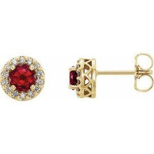 Load image into Gallery viewer, Chatham® Lab-Created Ruby & .08 CTW Diamond Earrings