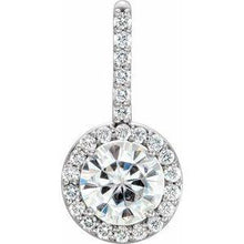 Load image into Gallery viewer, 6.5 mm Round Forever One™ Moissanite & 1/4 CTW Diamond Pendant