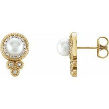 Load image into Gallery viewer, Freshwater Pearl & 1/5 CTW Diamond Earrings