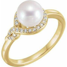 Load image into Gallery viewer, Freshwater Cultured Pearl & 1/8 CTW Diamond Bypass Ring