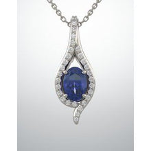 Load image into Gallery viewer, Chatham® Created Blue Sapphire & 1/8 CTW Diamond Pendant