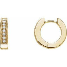 Load image into Gallery viewer, 1/8 CTW Diamond Hoop Earrings with Milgrain