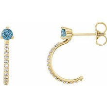 Load image into Gallery viewer, Aquamarine & 1/6 CTW Diamond Hoop Earrings