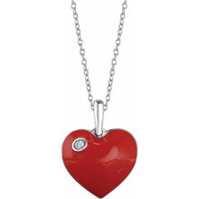 Load image into Gallery viewer, .02 CT Diamond Red Enamel Heart 18" Necklace
