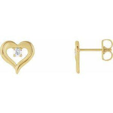 Load image into Gallery viewer, 1/10 CTW Diamond Heart Stud Earrings