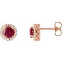 Load image into Gallery viewer, Chatham® Lab-Created Ruby & .08 CTW Diamond Earrings