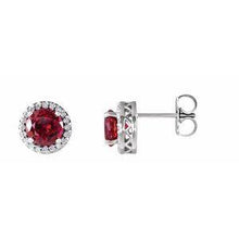 Load image into Gallery viewer, Chatham® Lab-Created Ruby & .08 CTW Diamond Earrings