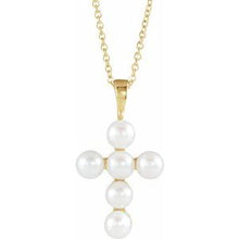 Load image into Gallery viewer, 14K White Cultured White Freshwater Pearl Cross Pendant