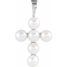 Load image into Gallery viewer, 14K White Cultured White Freshwater Pearl Cross Pendant