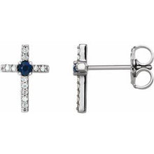 Load image into Gallery viewer, Lab-Created Emerald & .05 CTW Diamond Cross Earrings