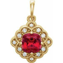 Load image into Gallery viewer, Chatham® Lab-Created Ruby & 1/10 CTW Diamond Pendant