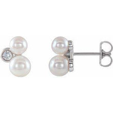 Load image into Gallery viewer, Akoya Cultured Pearl & 1/8 CTW Diamond Earrings