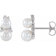 Load image into Gallery viewer, Freshwater Cultured Pearl & 1/10 CTW Diamond Ear Climbers