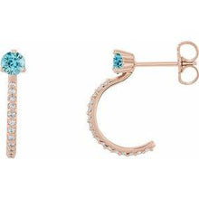 Load image into Gallery viewer, Aquamarine & 1/6 CTW Diamond Hoop Earrings
