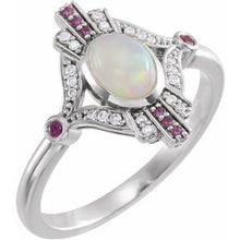 Load image into Gallery viewer, Cabochon Ethiopian Opal, Pink Sapphire & .06 CTW Diamond Ring