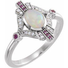 Load image into Gallery viewer, Cabochon Ethiopian Opal, Pink Sapphire & .06 CTW Diamond Ring