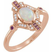 Load image into Gallery viewer, Cabochon Ethiopian Opal, Pink Sapphire & .06 CTW Diamond Ring