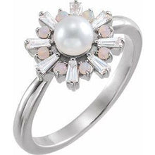 Load image into Gallery viewer, Cultured White Akoya Pearl, White Opal & 1/4 CTW Diamond