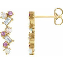 Load image into Gallery viewer, Turquoise, Honey Topaz & 1/10 CTW Diamond Scattered Bar Earrings