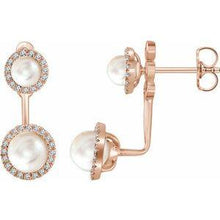 Load image into Gallery viewer, Freshwater Cultured Pearl & 1/5 CTW Diamond Halo-Style Earrings