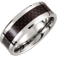 Load image into Gallery viewer, White 8 mm Beveled-Edge Band with Black Carbon Fiber Center