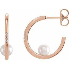 Load image into Gallery viewer, .03 CTW Diamond Semi-Set Hoop Earrings for 4.5-5 mm Pearl