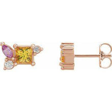 Load image into Gallery viewer, Yellow Sapphire, Pink Sapphire, & 1/8 CTW Diamond Earrings