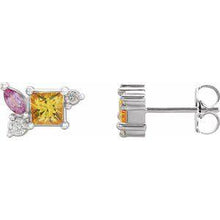 Load image into Gallery viewer, Yellow Sapphire, Pink Sapphire, & 1/8 CTW Diamond Earrings