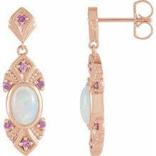 Load image into Gallery viewer, Ethiopian Opal & Pink Sapphire Vintage-Inspired Earrings