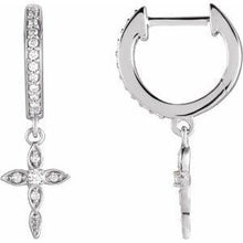 Load image into Gallery viewer, 1/8 CTW Diamond Cross Hinged Hoop Earrings