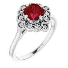 Load image into Gallery viewer, Chatham® Lab-Created Ruby & .08 CTW Diamond Ring
