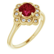 Load image into Gallery viewer, Chatham® Lab-Created Ruby & .08 CTW Diamond Ring