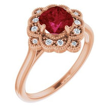Load image into Gallery viewer, Chatham® Lab-Created Ruby & .08 CTW Diamond Ring