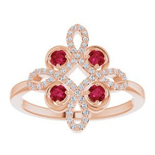 Load image into Gallery viewer, Ruby & 1/6 CTW Diamond Clover Ring