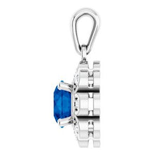 Load image into Gallery viewer, Chatham&reg Created Blue Sapphire & 1/8 CTW Diamond Pendant