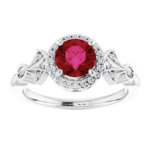 Load image into Gallery viewer, Chatham® Created Ruby & 1/6 CTW Diamond Ring